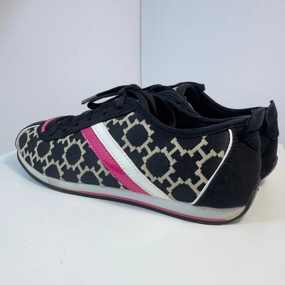 Tommy Hilfiger TWPRINCESS Sneakers Womens 7M Black Pink Monogram Logo Lace Up